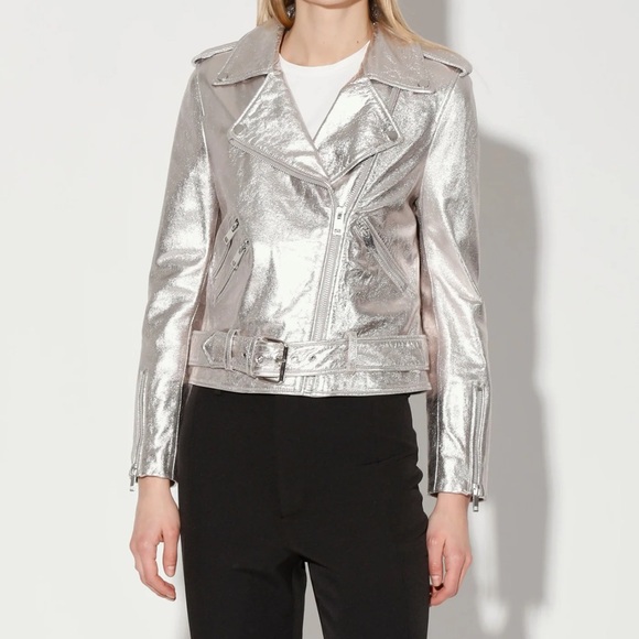 Walter Baker Metallic Silver Leather Jacket - Picture 1 of 4